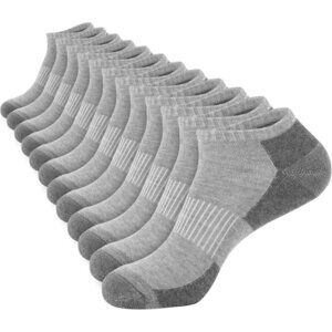 Men's Light Grey Cushioned Ankle Socks, Low Cut Breathable Casual Socks 12 Pack